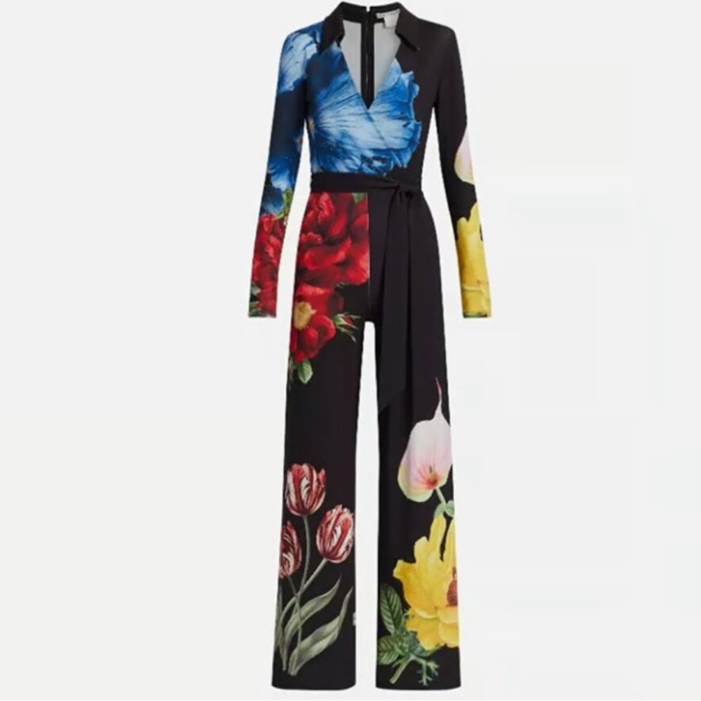 Alice + Olivia Melinda Floral Wide Leg Wrap Jumpsuit View 6
